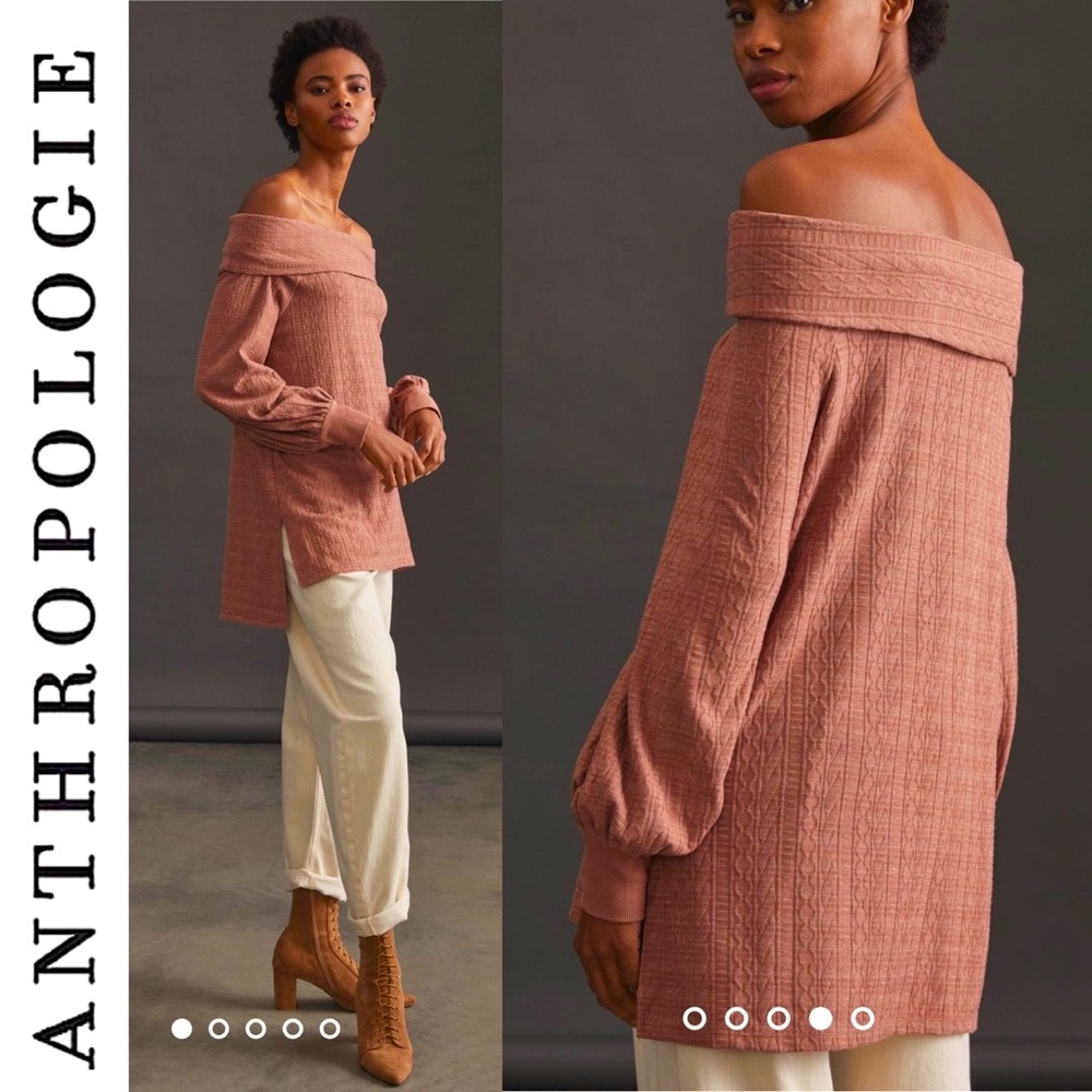 NWT Anthropologie Off The Shoulder Pullover Copper Tunic Top Balloon Sleeve XS - Picture 2 of 15